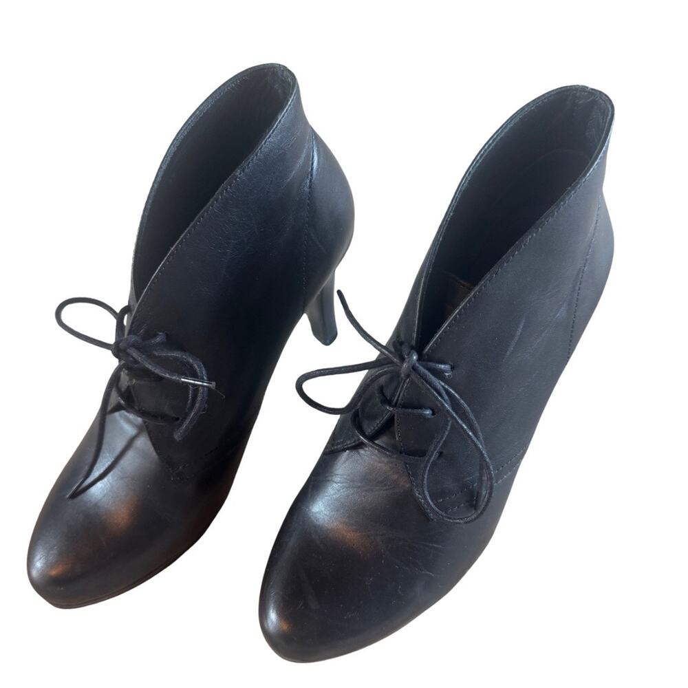 Minelli Black Lace Up Heeled Oxford Leather Booties 37 US 6.5 Stiletto ankle